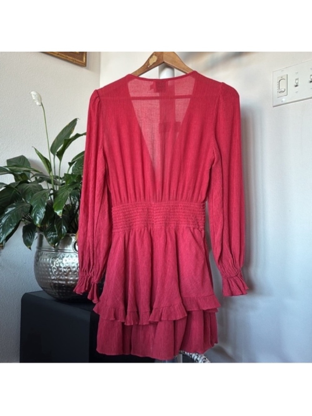 Hello Molly  Lost Somebody Gauze Long Sleeve Mini Dress Sz S/4 Front Tie Ruffles - Picture 14 of 16